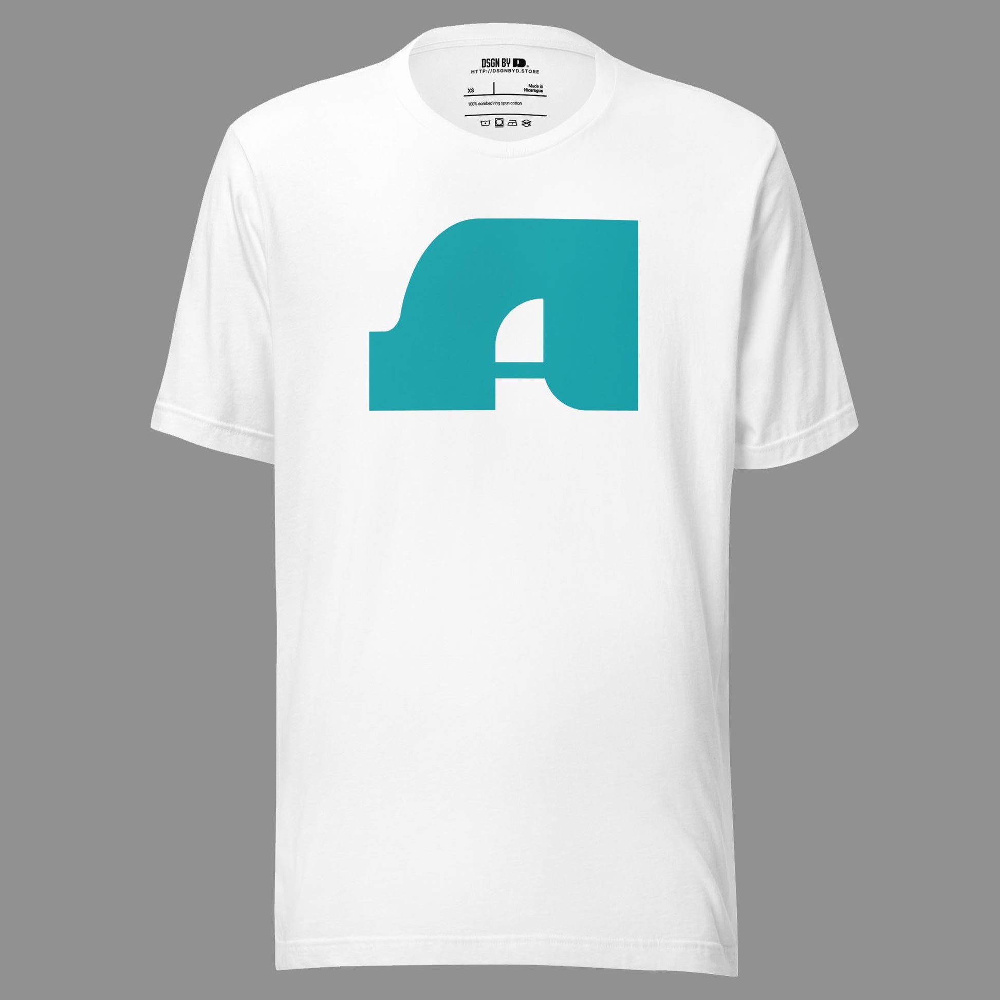 A white cotton unisex graphic tee with letter A.