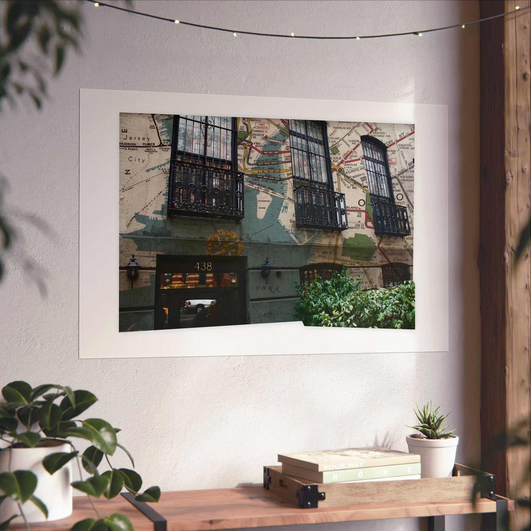 Wall art poster showing Chelsea in New York City, Manhattan, in a rustic study.