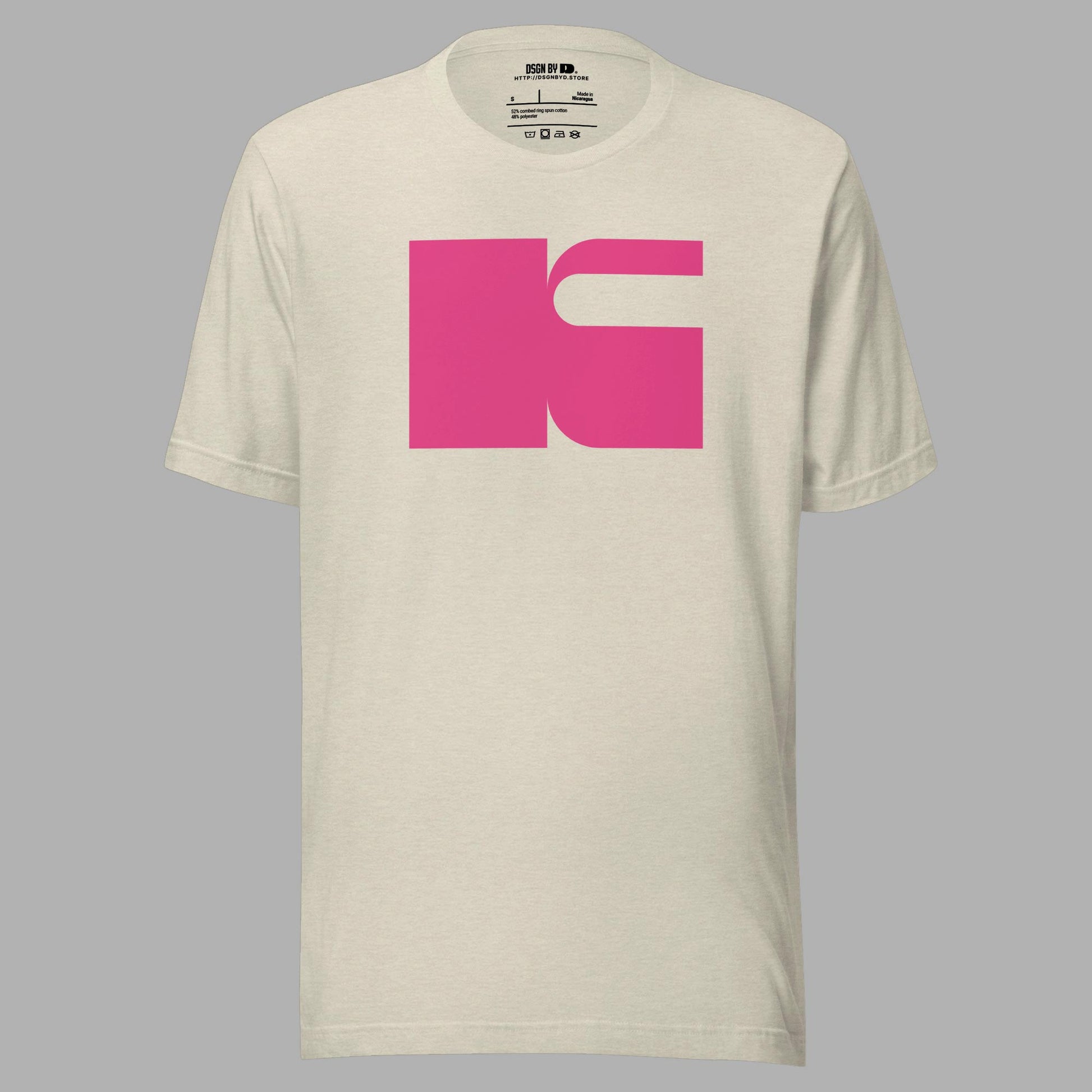 A beige cotton unisex graphic tee with letter K.