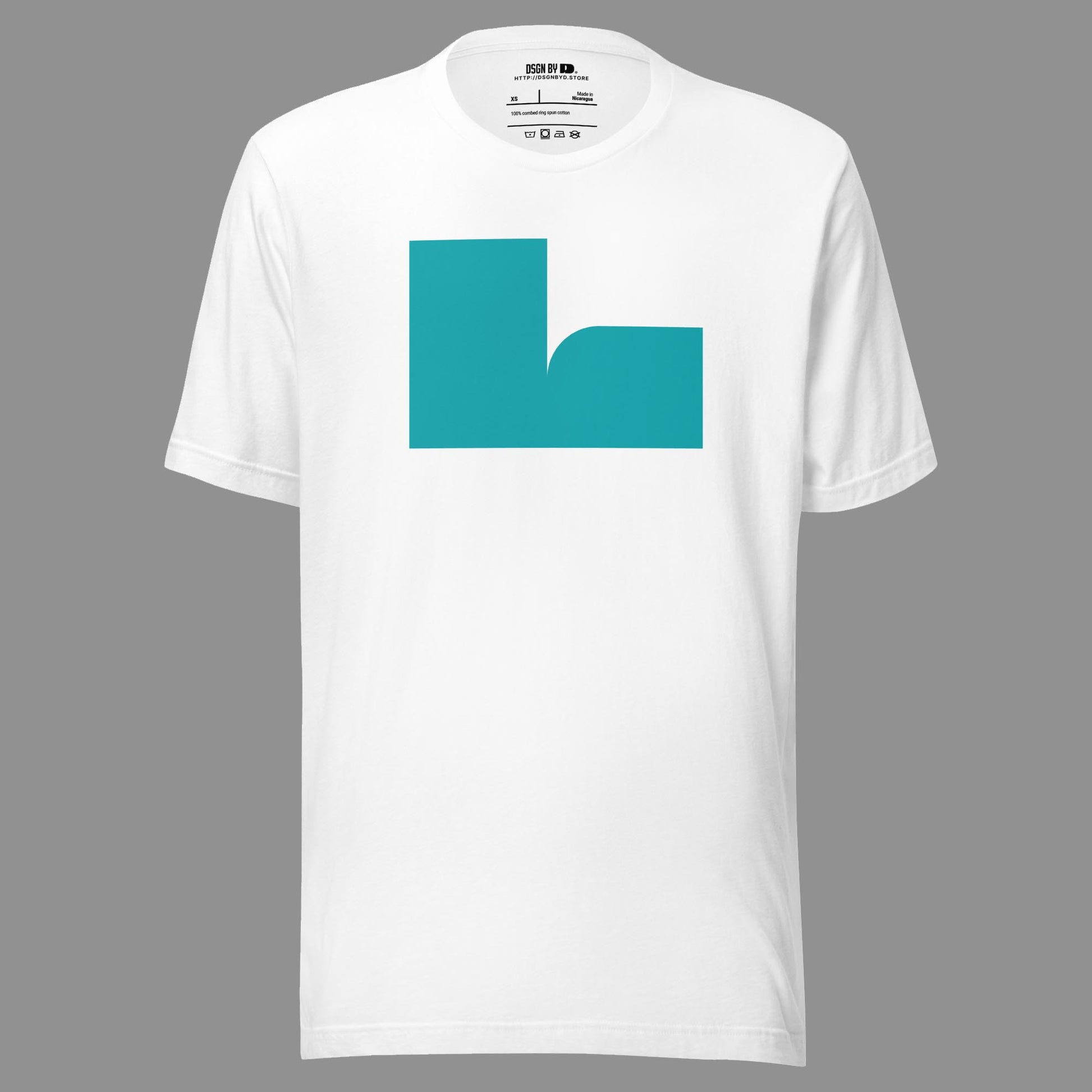 A white cotton unisex graphic tee with letter L.