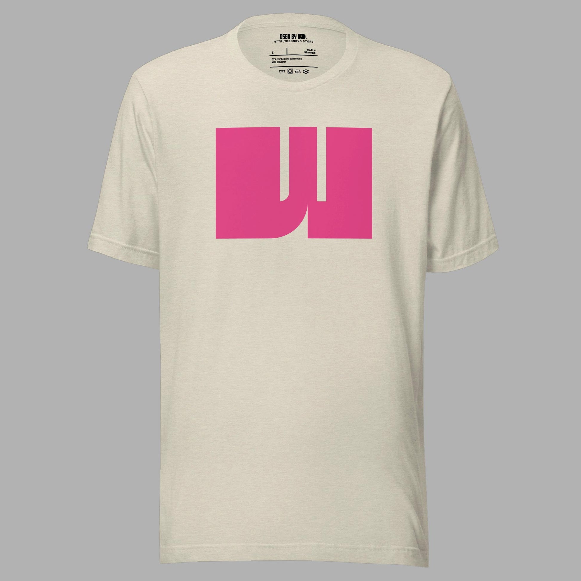 A beige cotton unisex graphic tee with letter W.