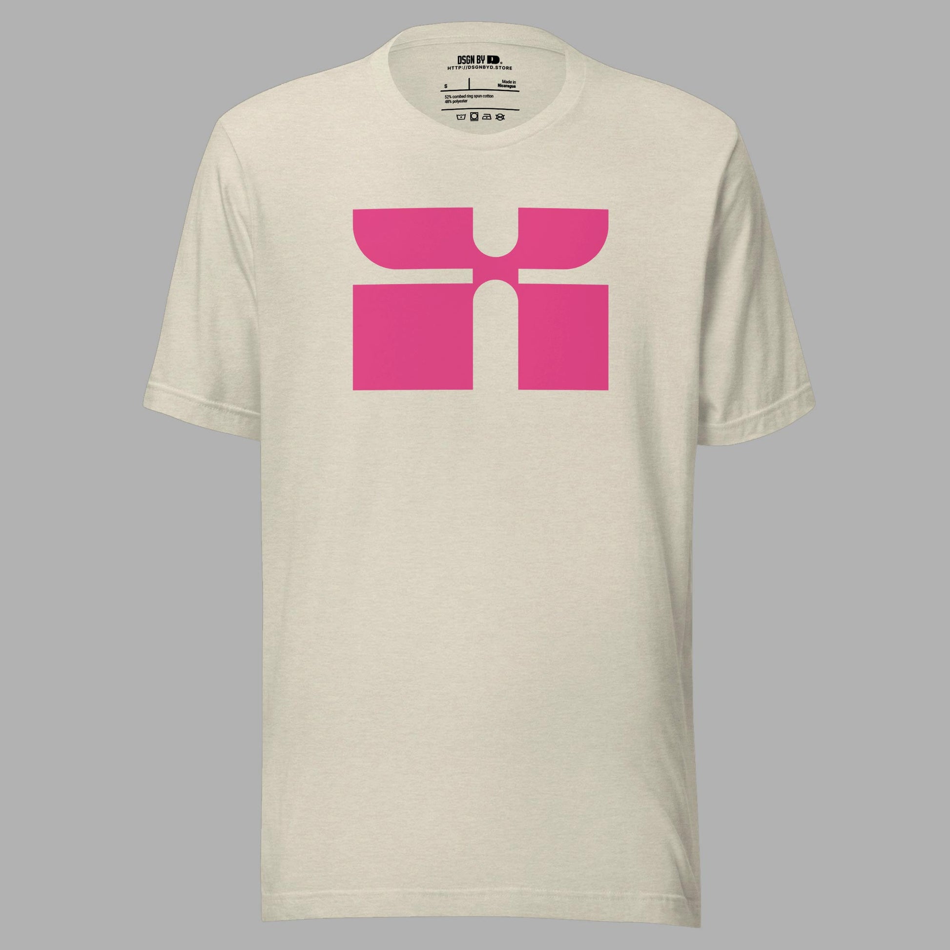 A beige cotton unisex graphic tee with letter X.