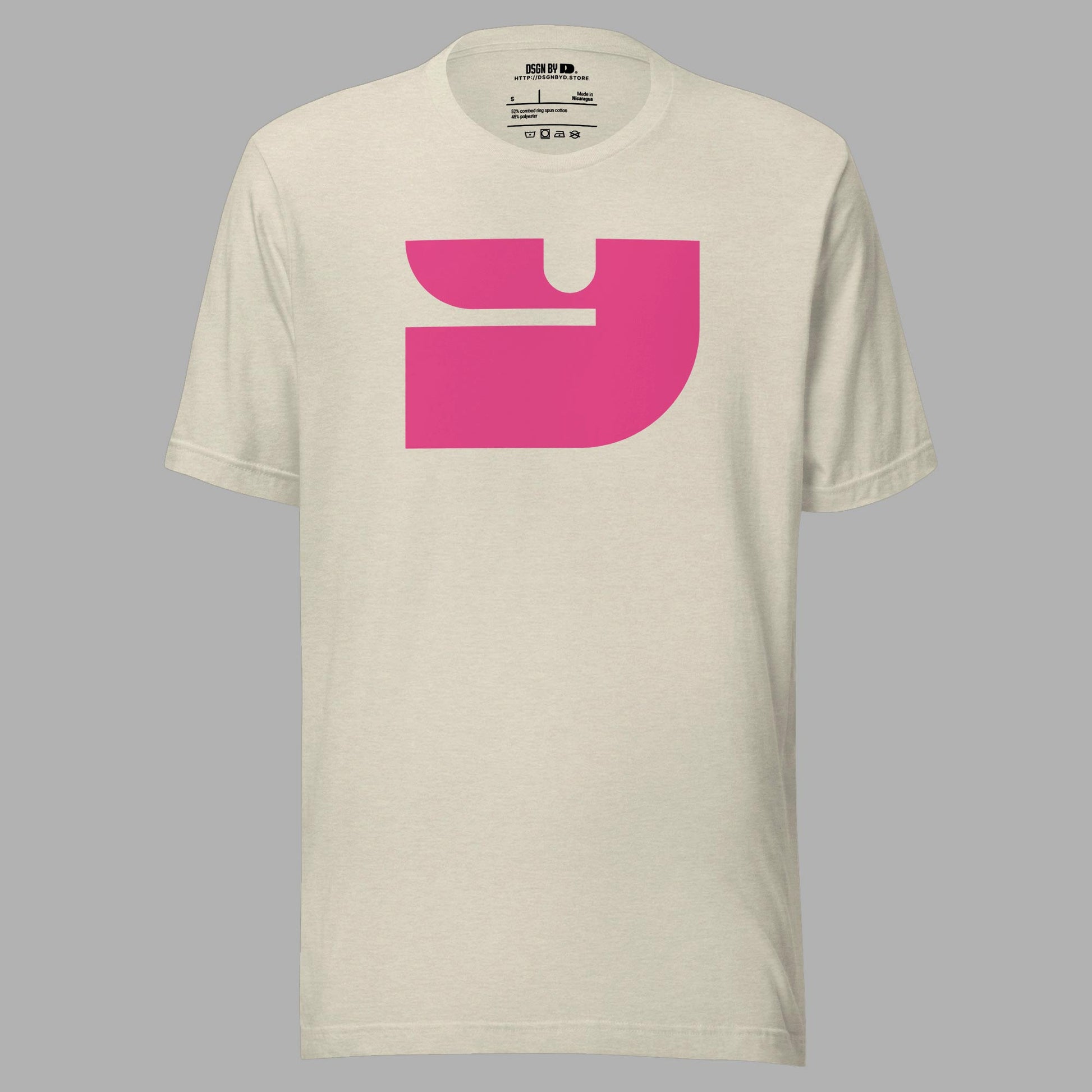 A beige cotton unisex graphic tee with letter Y.