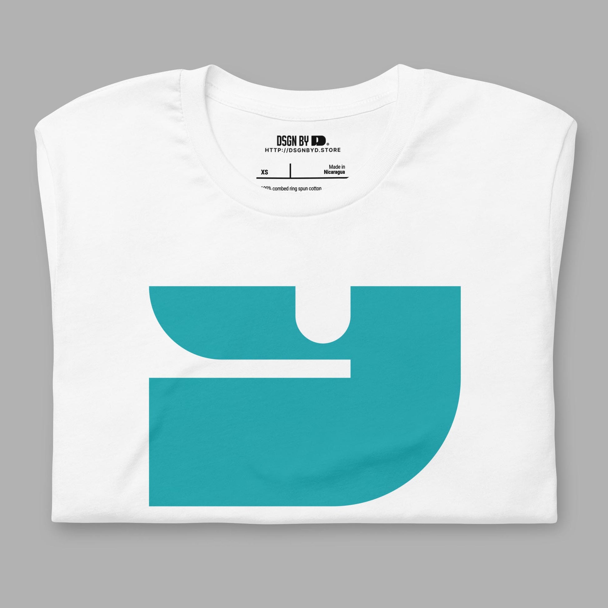 A folded white cotton unisex graphic tee with letter Y.