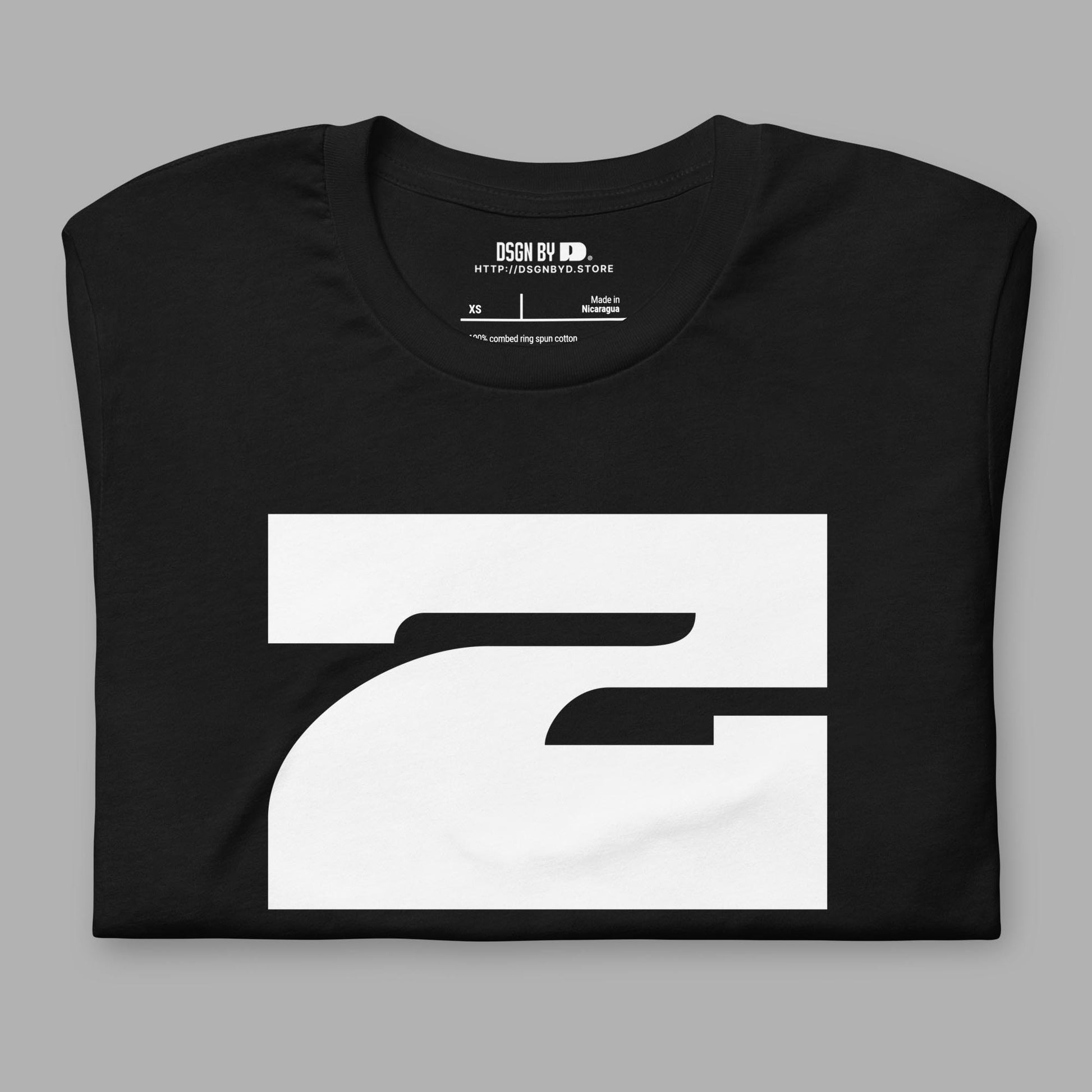 A folded black cotton unisex graphic tee with letter Z.